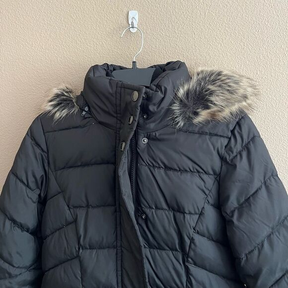 London Fog Faux Fur Trim Hooded Down Puffer Coat - Picture 2 of 10